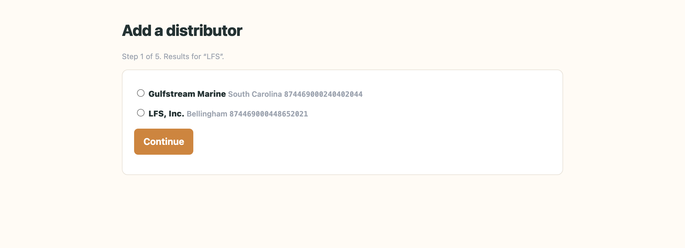 Step one results: searching LFS returns both Gulfstream Marine and LFS, Inc.