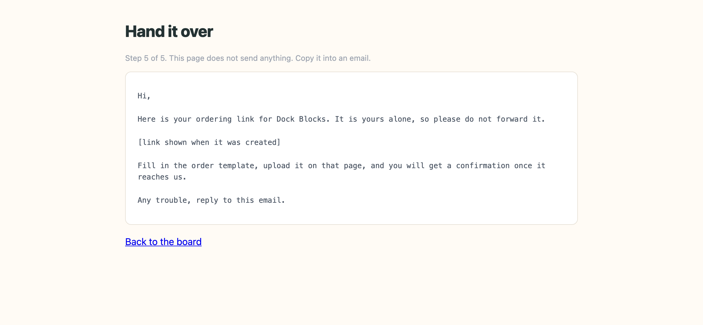 Step five: the hand-off email, written and waiting to be sent